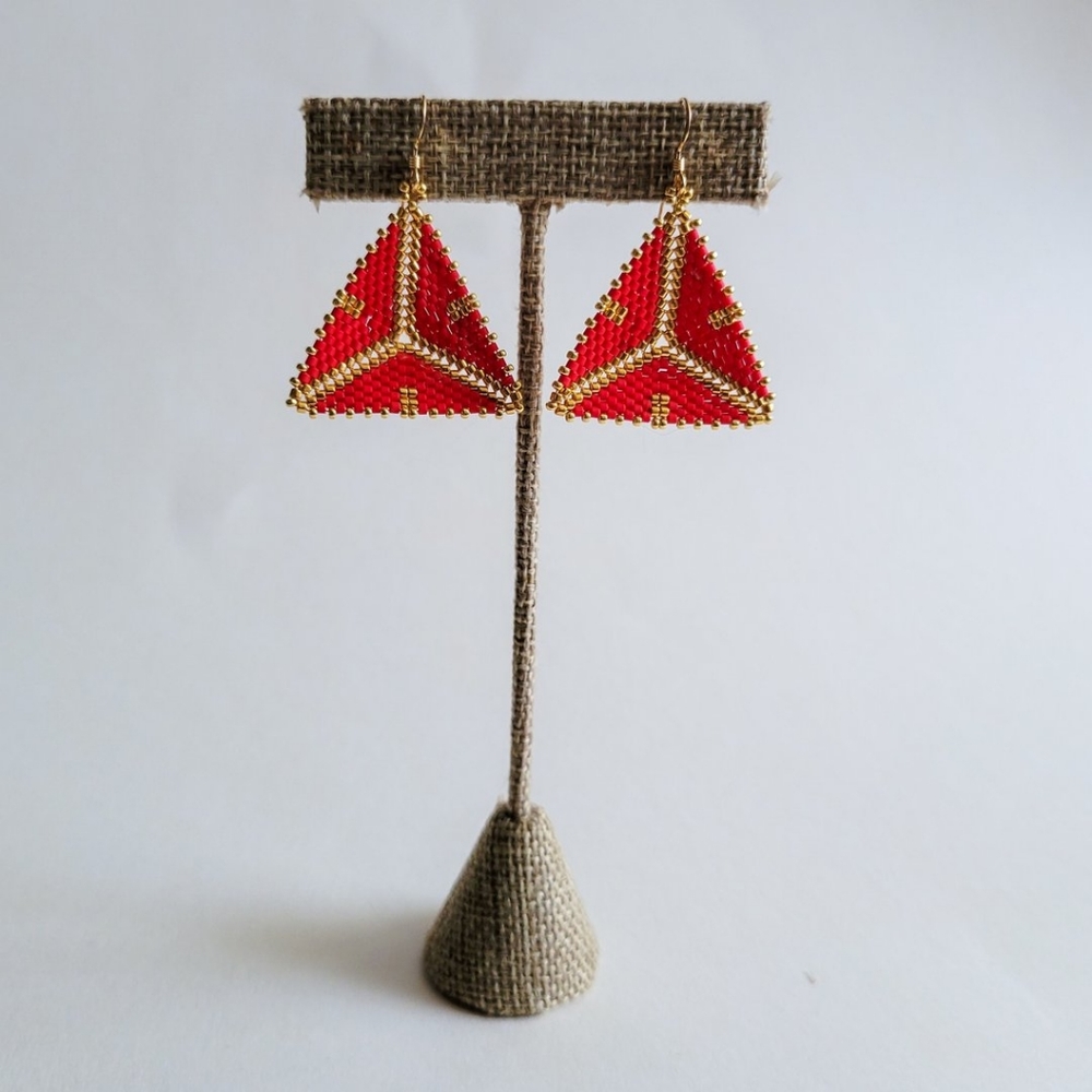 Red & Gold Geometric Beaded Earrings